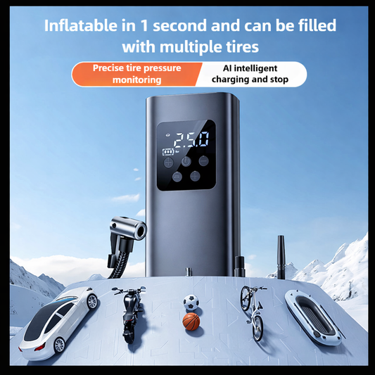 Portable tire inflator with automatic pressure monitoring and smart stop inflation technology