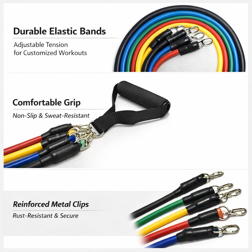 Close up of resistance bands and clips from Realexity FlexBand Pro Set